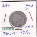 CRE4083 MONEDA ESPAÑA ALFONSO XIII 1 PESETA 1903 *19*-- SMV PLATA