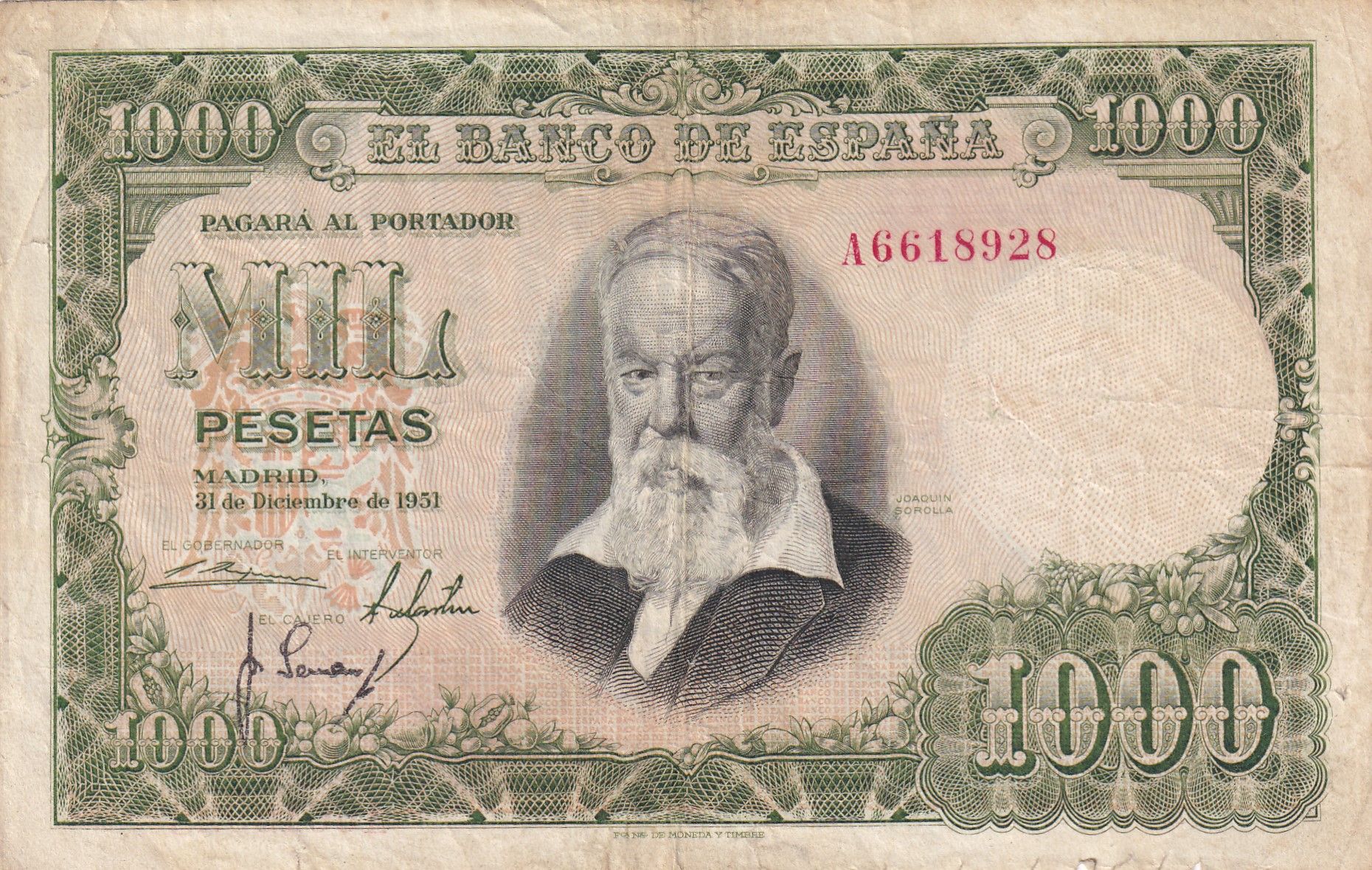 imagen-13-23135.jpg CRBS2142 BILLETE ESPAÑA 1000 PESETAS 1951 SERIE A BC - Imagen 1