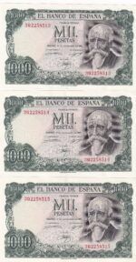 CRBS2146 TRIO CORRELATIVO BILLETES ESPAÑA 1000 PESETAS 1971 MBC+