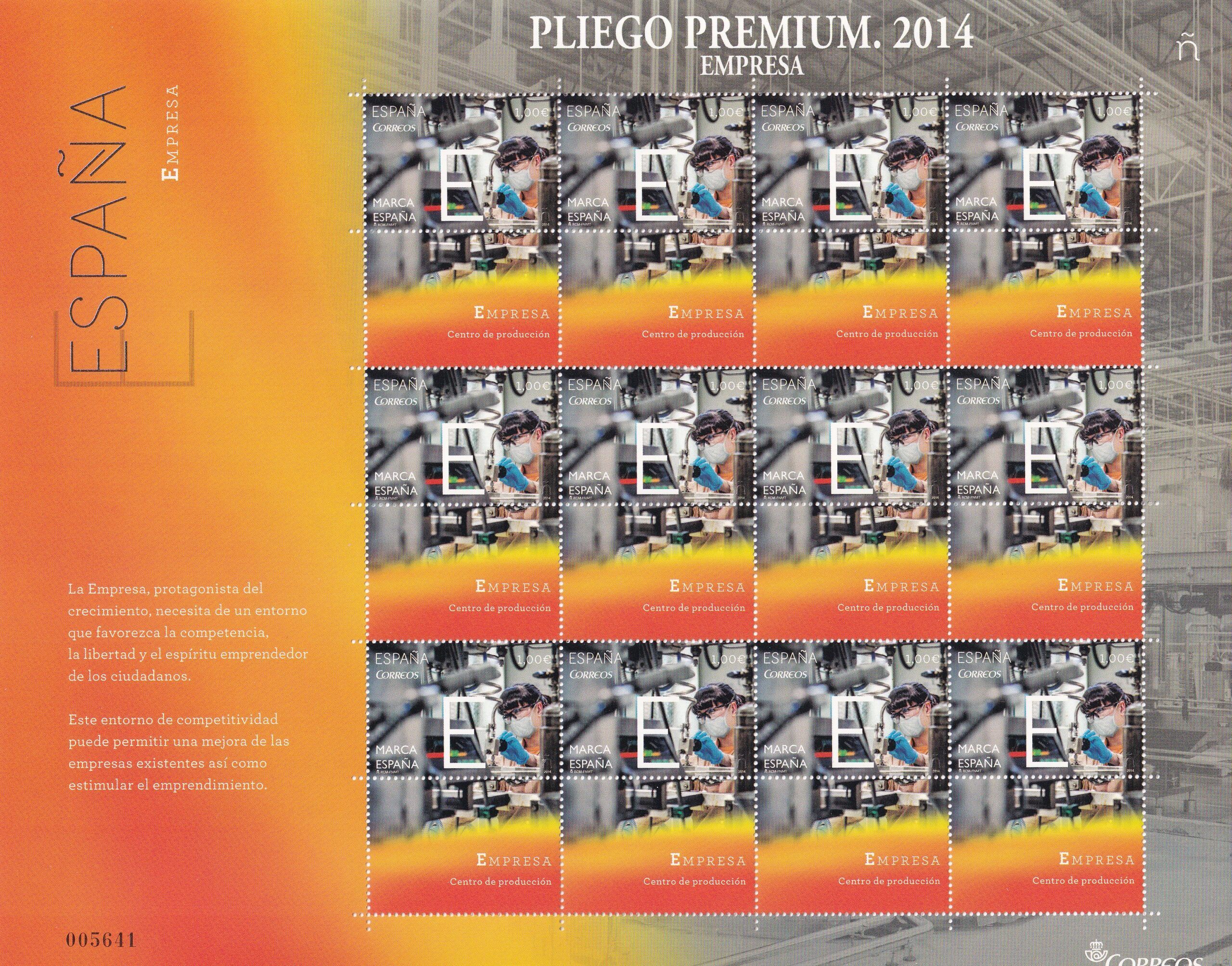 imagen-13-23176.jpg CRS0952 SELLO ESPAÑA Pliego PREMIUM nº 5. “E” de Empresa. Año 2014. - Imagen 1