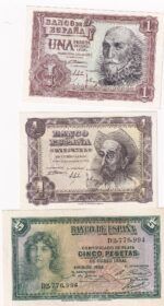 CRBL0397 LOTE 3 BILLETES ESPAÑA 1 PTS (2) Y 5 PTAS TODOS SIN CIRCULAR