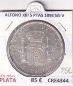 CRE4344 MONEDA ESPAÑA ALFONO XIII 5 PESETAS 1898 SG-V PLATA
