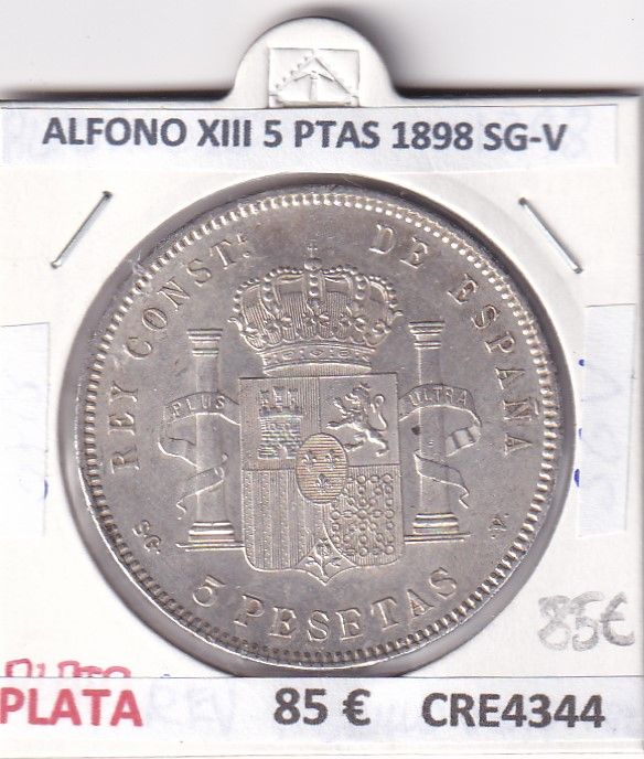 imagen-13-23407.jpg CRE4344 MONEDA ESPAÑA ALFONO XIII 5 PESETAS 1898 SG-V PLATA - Imagen 1