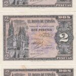 CRBS2187 TRIO CORRELATIVO  BILLETES ESPAÑA 2 PESETAS 1938 SERIE L S/C-