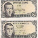 CRBS2440 PAREJA CORRELATIVA BILLETE ESPAÑA 5 PESETAS 1951 EBC+
