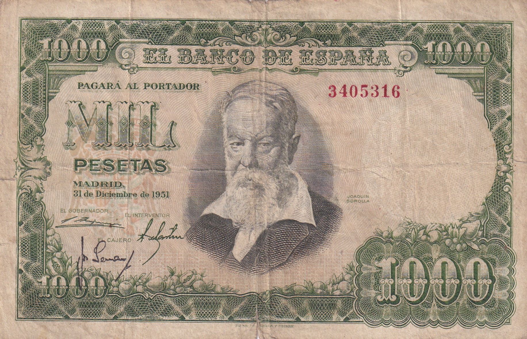 imagen-13-23489.jpg CRBS2454 BILLETE ESPAÑA 1000 PESETAS 1951 SIN SERIE BC+ - Imagen 1