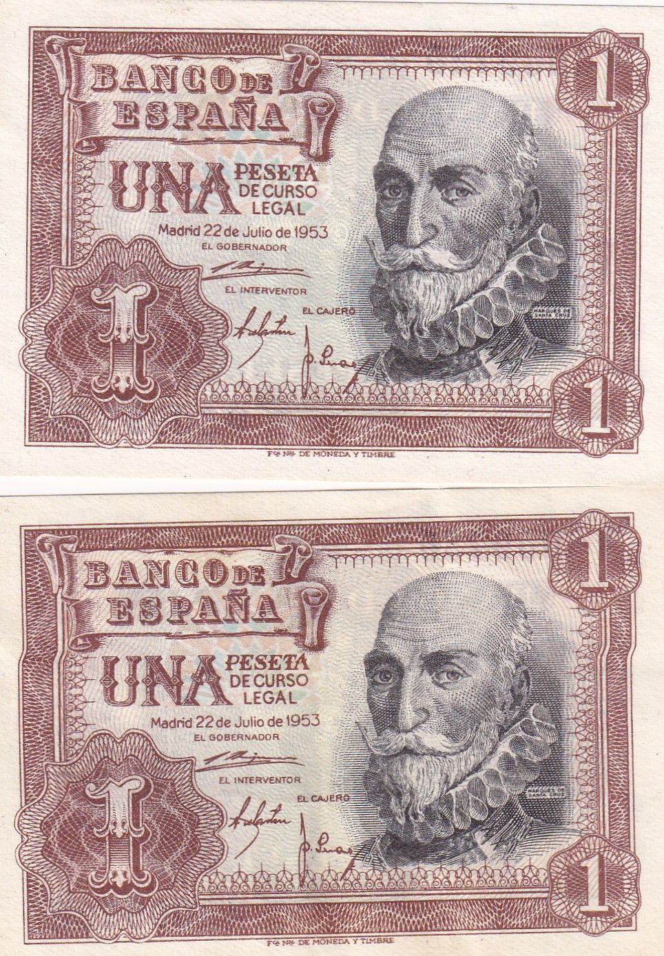 imagen-13-23629.jpg CRBS2462 PAREJA CORRELATIVA BILLETES ESPAÑA 1 PESETA 1953 EBC+ - Imagen 1