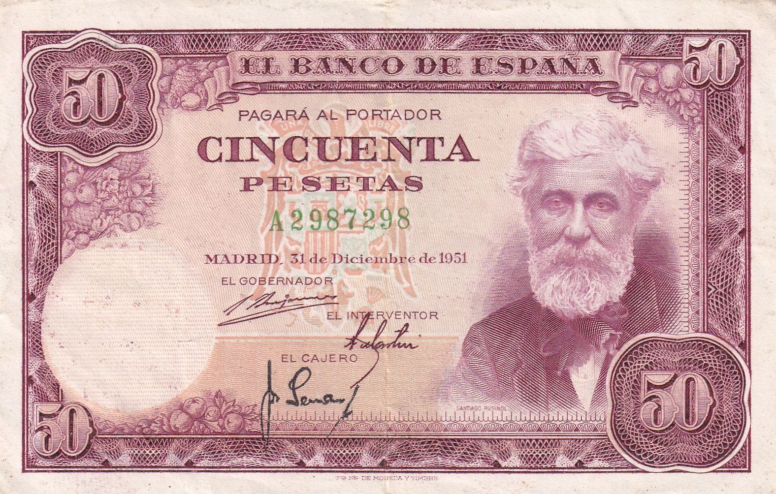 imagen-13-23671.jpg CRBS2504 BILLETE ESPAÑA 50 PESETAS 1951 SERIE A MBC+ - Imagen 1