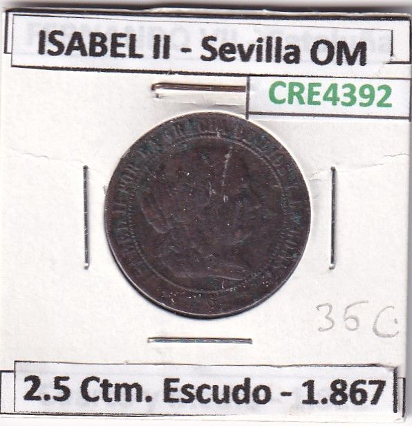 imagen-13-23897.jpg CRE4392 MONEDA ESPAÑA ISABEL II 1867 2,5 CTMS ESCUDO SEVILLA OM - Imagen 1