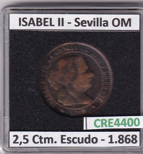 imagen-13-23905.jpg CRE4400 MONEDA ESPAÑA ISABEL II 1868 2,5 CTM. ESCUDO SEVILLA OM - Imagen 1