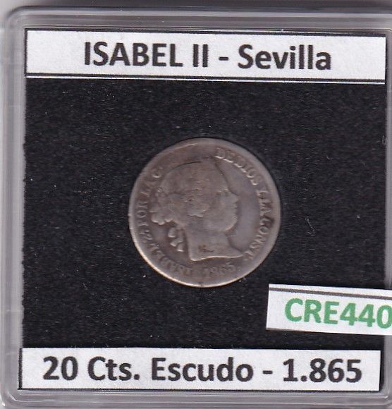 imagen-13-23908.jpg CRE4403 MONEDA ESPAÑA ISABEL II 1865 20 CTMS ESCUDO SEVILLA - Imagen 1
