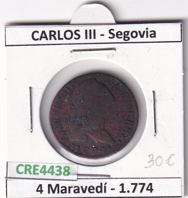 imagen-13-24006.jpg CRE4438 MONEDA ESPAÑA CARLOS III 4 MARAVEDIS 1774 SEGOVIA - Imagen 1