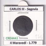 CRE4443 MONEDA ESPAÑA CARLOS III 4 MARAVEDIS 1778 SEGOVIA