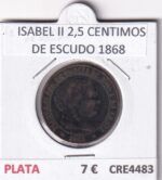 CRE4483 MONEDA ESPAÑA ISABEL II 2,5 CENTIMOS DE ESCUDO 1868