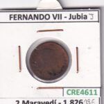 CRE4611 MONEDA ESPAÑA FERNANDO VII 2 MARAVEDIS 1826 JUBIA
