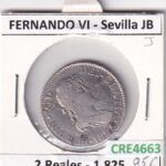 CRE4663 MONEDA ESPAÑA FERNANDO VII 2 REALES 1825 JB SEVILLA