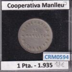 CRM0594 FICHA COOPERATIVA MANLLEU 1 PESETA 1935