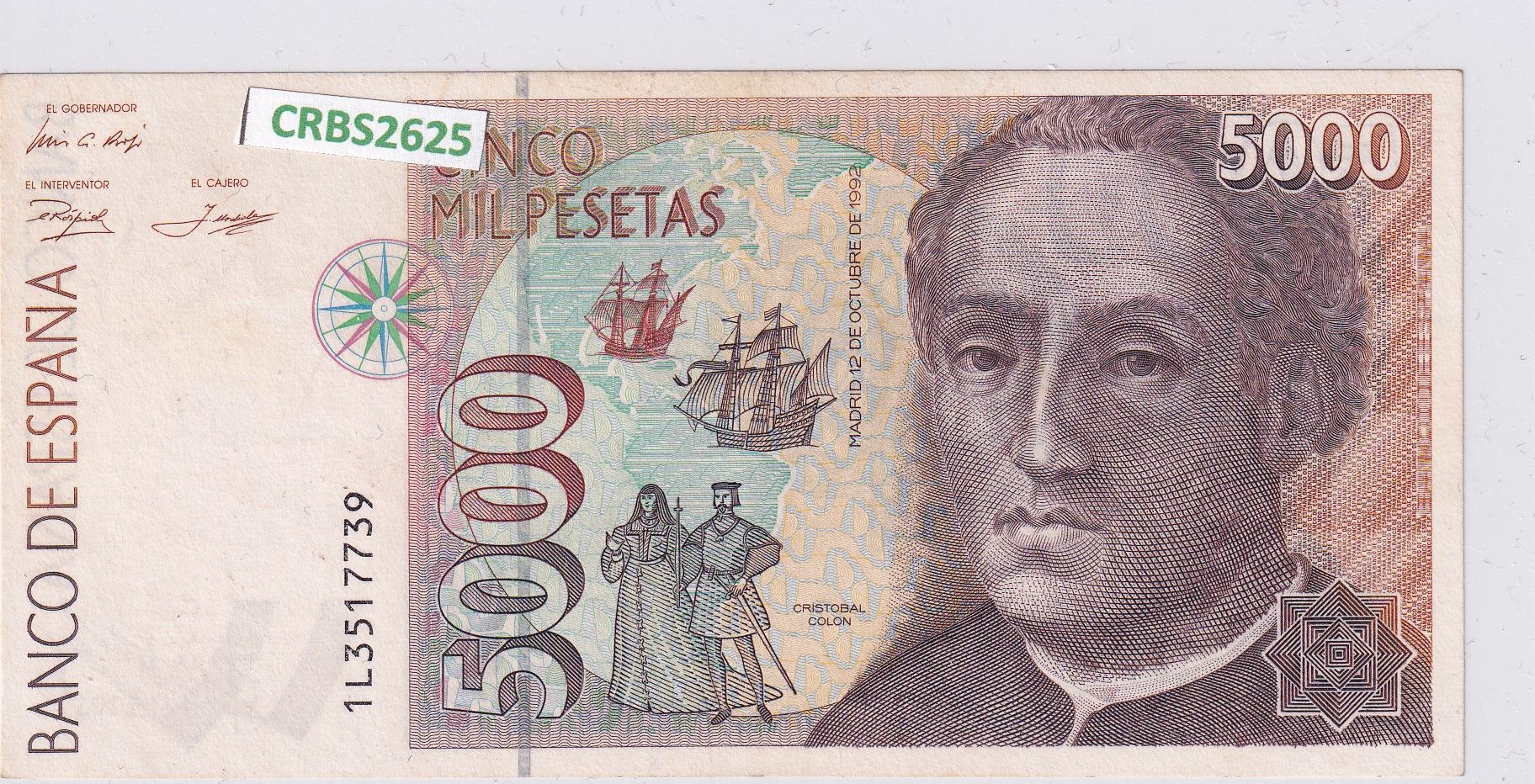 imagen-13-24476.jpg CRBS2625 BILLETE ESPAÑA 5000 PESETAS 1992 SERIE 1L S/C- - Imagen 1