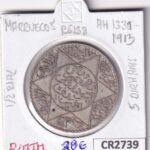 CR2739 MONEDA MARRUECOS 1/2 RIAL 1913 PLATA
