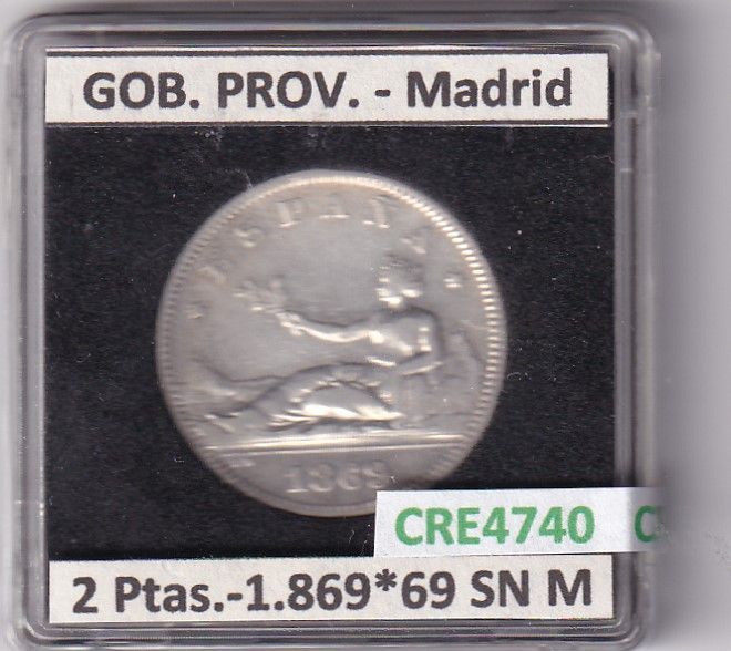 imagen-13-24920.jpg CRE4740 MONEDA ESPAÑA GOBIERNO PROVISIONAL 2 PESETAS 1869 *69 SN M MADRID - Imagen 1