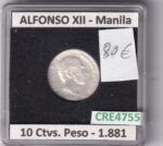 CRE4755 MONEDA ESPAÑA ALFONSO XII 10 CENTAVOS DE PESO 1881 MANILA