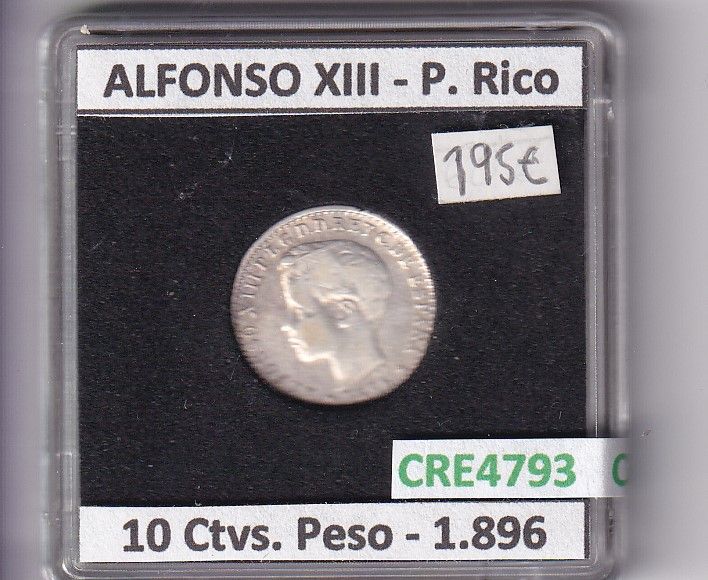imagen-13-24973.jpg CRE4793 MONEDA ESPAÑA ALFONSO XIII 10 CENTAVOS DE PESO 1896 PUERTO RICO - Imagen 1