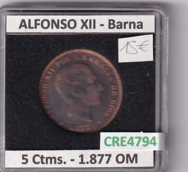 imagen-13-24974.jpg CRE4794 MONEDA ESPAÑA ALFONSO XII 5 CENTIMOS 1877 OM BARNA - Imagen 1
