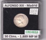 CRE4824 MONEDA ESPAÑA ALFONSO XIII 50 CENTIMOS 1889 *-*9 MP M MADRID