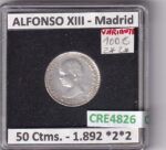 CRE4826 MONEDA ESPAÑA ALFONSO XIII 50 CTIMS 1892 *2*2 VARIANTE MADRID