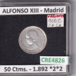 CRE4826 MONEDA ESPAÑA ALFONSO XIII 50 CTIMS 1892 *2*2 VARIANTE MADRID