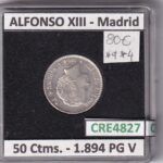 CRE4827 MONEDA ESPAÑA ALFONSO XIII 50 CTIMS 1894 *9*4 PG V MADRID