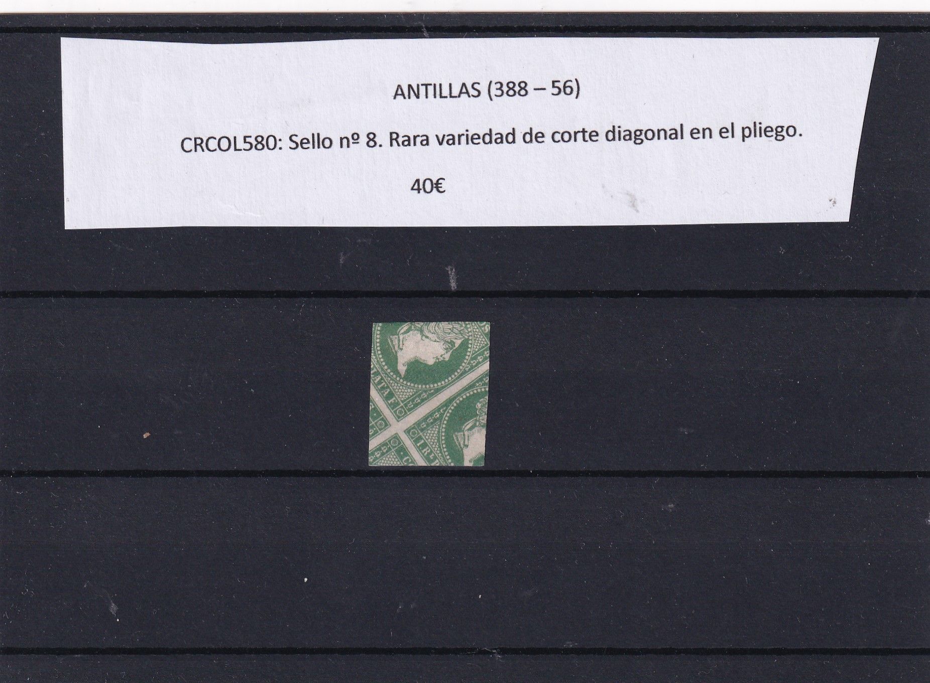 imagen-13-25068.jpg CRCOL580 Sello ANTILLAS nº 8. Rara variedad de corte diagonal en el pliego. - Imagen 1
