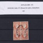 CRCOL581 Sello ANTILLAS nº 9. Bloque de cuatro, matasellado.