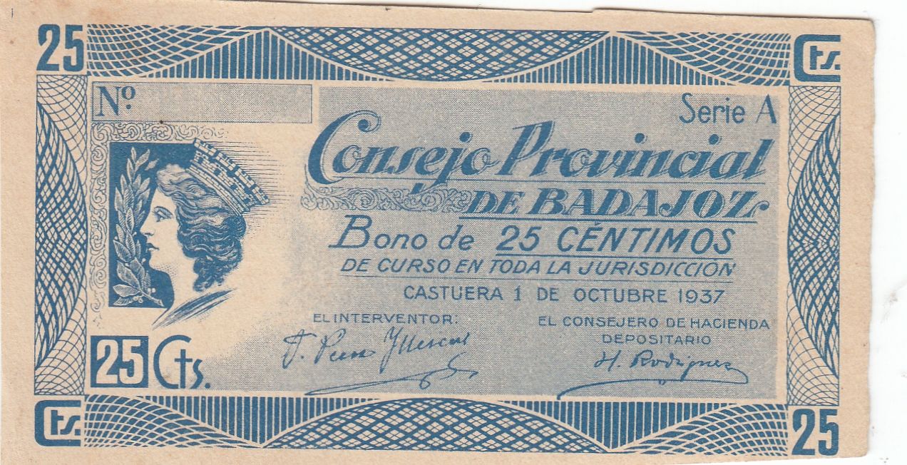 imagen-13-25195.jpg CRBL0071 BILLETE ESPAÑA BADAJOZ 25 CENTIMOS 1937 - Imagen 1