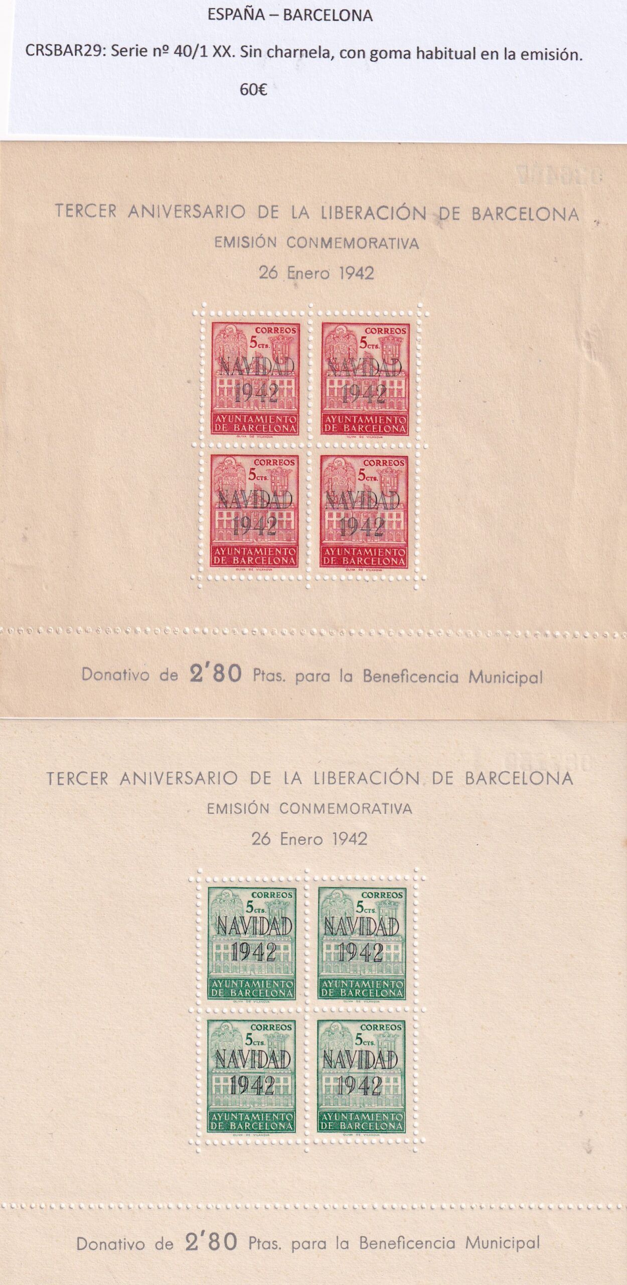 imagen-13-25277.jpg CRSBAR29 SELLOS ESPAÑA BARCELONA Serie nº 40/1 XX. Sin charnela, - Imagen 1