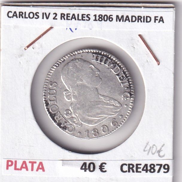 imagen-13-25302.jpg CRE4879 MONEDA ESPAÑA CARLOS IV 2 REALES 1806 MADRID FA - Imagen 1