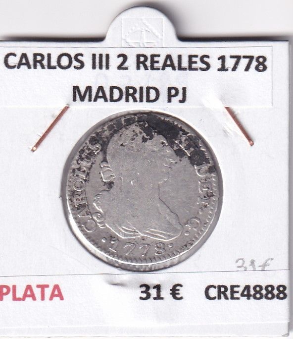 imagen-13-25311.jpg CRE4888 MONEDA ESPAÑA CARLOS III 2 REALES 1778 MADRID PJ - Imagen 1