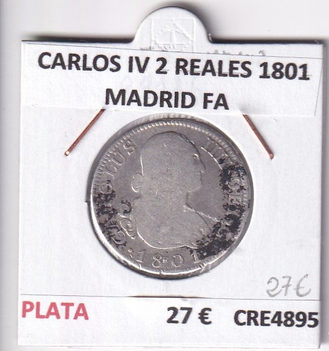 imagen-13-25318.jpg CRE4895 MONEDA ESPAÑA CARLOS IV 2 REALES 1801 MADRID FA - Imagen 1