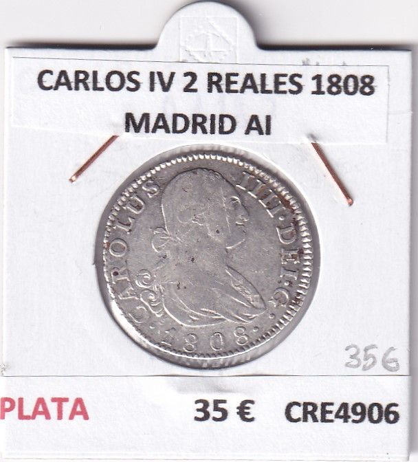 imagen-13-25329.jpg CRE4906 MONEDA ESPAÑA CARLOS IV 2 REALES 1808 MADRID AI - Imagen 1