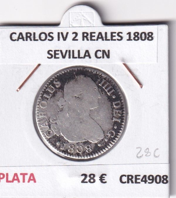 imagen-13-25331.jpg CRE4908 MONEDA ESPAÑA CARLOS IV 2 REALES 1808 SEVILLA CN - Imagen 1