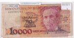 CRBX1088 BILLETE BRASIL 10000 CRUZEIROS CON RESELLO 10 C.N. USADO