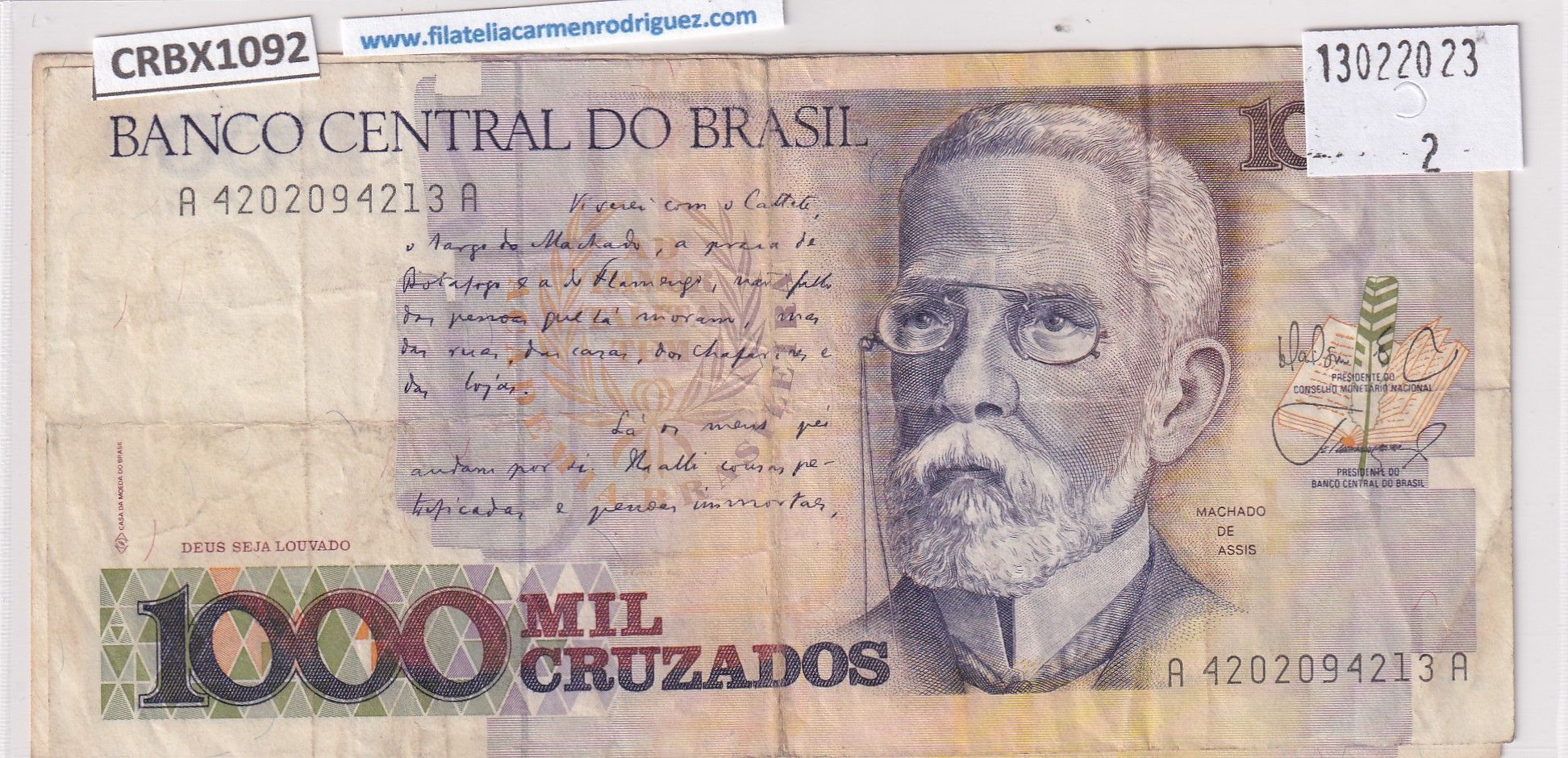 imagen-13-25391.jpg CRBX1092 BILLETE BRASIL 1000 CRUZEIROS USADO - Imagen 1
