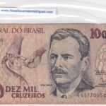 CRBX1093 BILLETE BRASIL 10000 CRUZEIROS USADO CON ROTURA