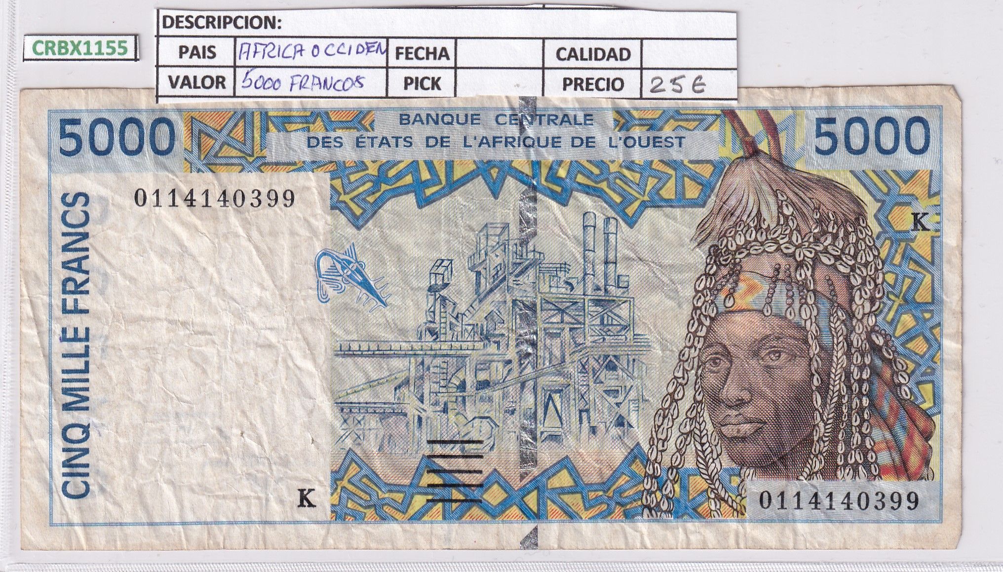 imagen-13-25546.jpg CRBX1155 BILLETE AFRICA OCCIDENTAL 5000 FRANCOS USADO - Imagen 1