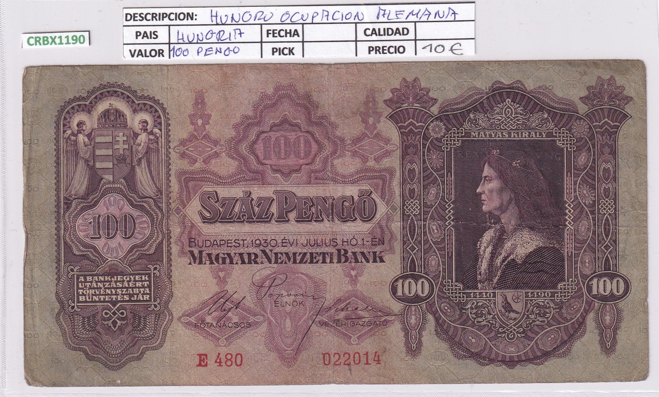 imagen-13-25581.jpg CRBX1190 BILLETE HUNGRIA OCUPACION ALEMANA 100 PENGO MC - Imagen 1