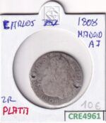 CRE4961 MONEDA ESPAÑA CARLOS IV 2 REALES 1808 MADRID AI AGUJEROS PLATA