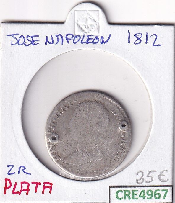 imagen-13-25632.jpg CRE4967 MONEDA ESPAÑA JOSE I 4 REALES 1812 AGUJEROS PLATA - Imagen 1