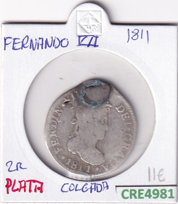 imagen-13-25646.jpg CRE4981 MONEDA ESPAÑA FERNANDO VII 2 REALES 1811 COLGADA PLATA - Imagen 1