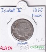 CRE4986 MONEDA ESPAÑA ISABEL II 40 CENT ESCUDOS 1866 MADRID AGUJERO