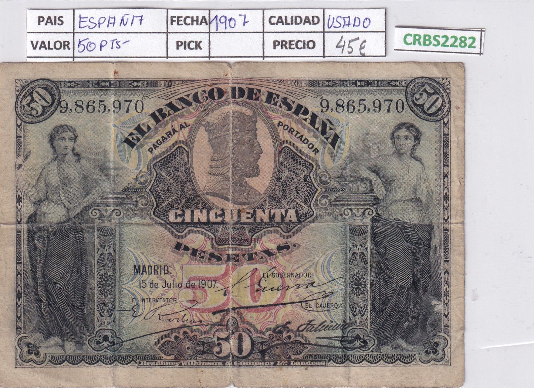 imagen-13-25693.jpg CRBS2282 BILLETE ESPAÑA 50 PESETAS 1907 USADO - Imagen 1